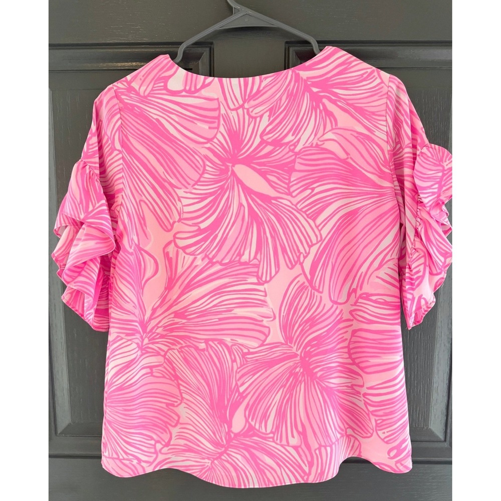 Lilly Pulitzer Darlah Ruffle-Sleeve Top Prosecco Pink Size XXS Cottagecore - Picture 6 of 9